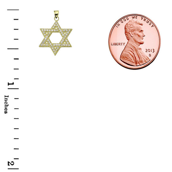 Yellow Gold Diamond Jewish Star of David Pendant Necklace