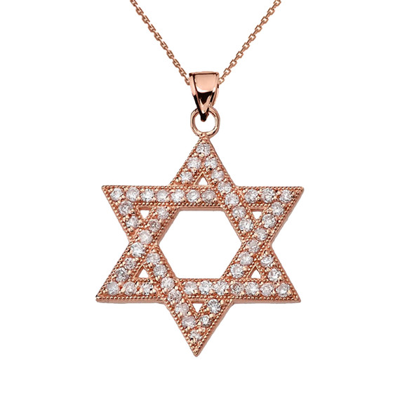 Rose Gold Diamond Jewish Star of David Pendant Necklace