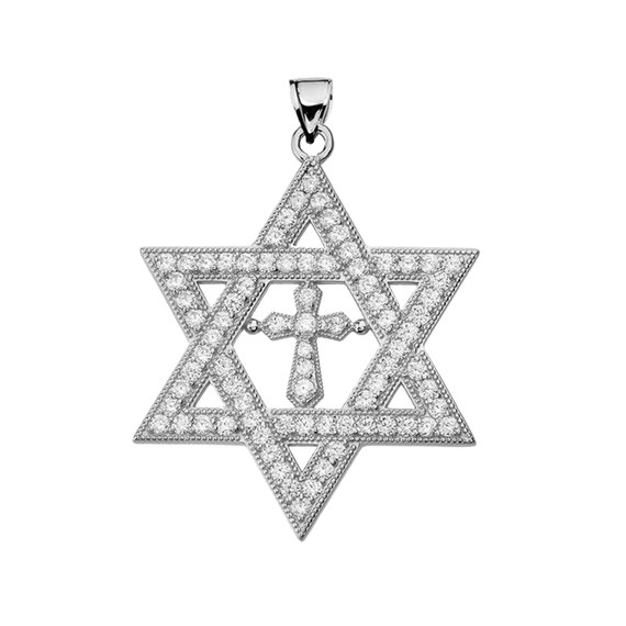 White Gold Judaeo-Christian Pendant Necklace ( 1.4" )