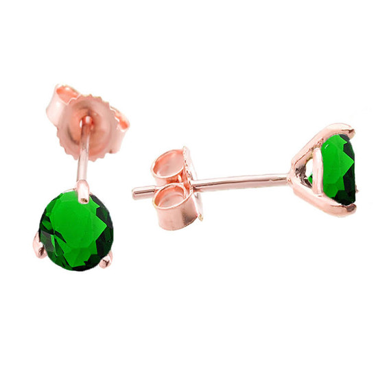 Martini Stud Earrings Rose Gold with ( LCE ) Emerald