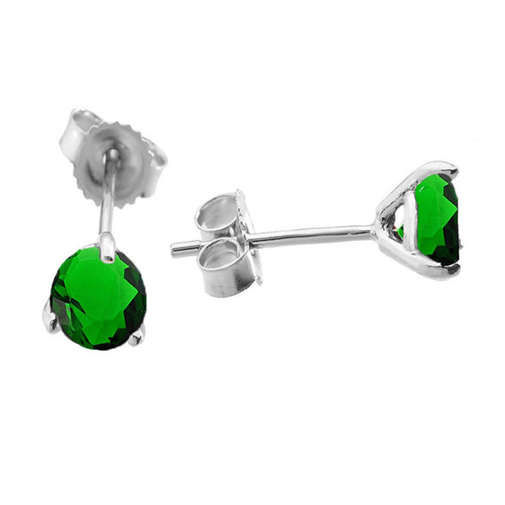 Martini Stud Earrings White Gold with ( LCE ) Emerald