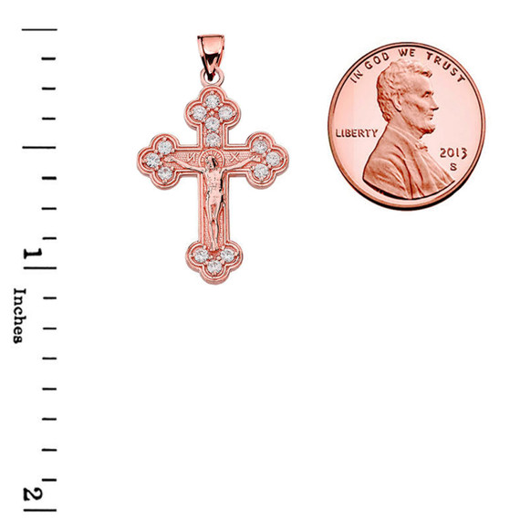 Rose Gold Eastern Orthodox C.Z Crucifix Pendant Necklace