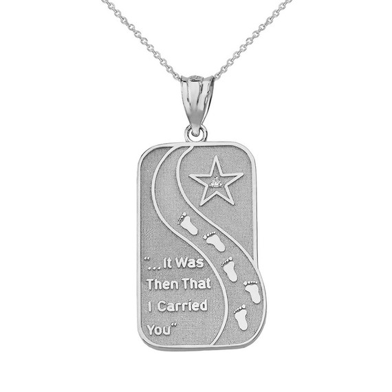 Sterling Silver  CZ Footprints in the Sand Poem Pendant Necklace