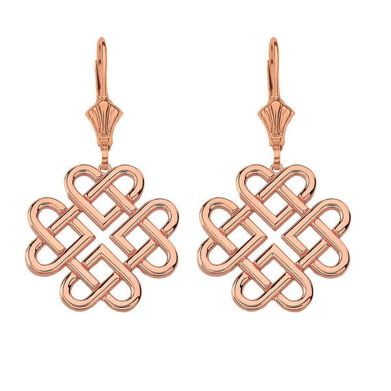 Solid Gold Woven Celtic Hearts Drop Earring Set  (Large)(Available in Yellow/Rose/White Gold)