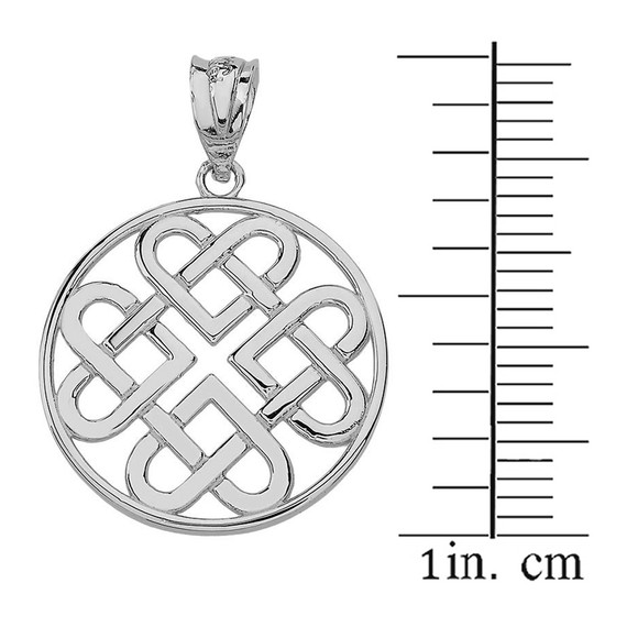 Solid White Gold Woven Celtic Hearts Circle Pendant Necklace