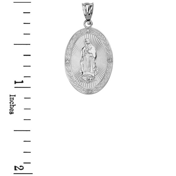 Our Lady of Guadalupe Engravable Oval  Medallion Diamond Pendant Necklace (Large) in Solid Gold (Yellow/Rose/White)