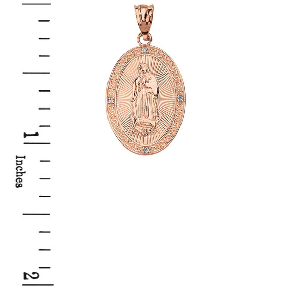 Our Lady of Guadalupe Engravable Oval  Medallion Diamond Pendant Necklace (Large) in Solid Gold (Yellow/Rose/White)