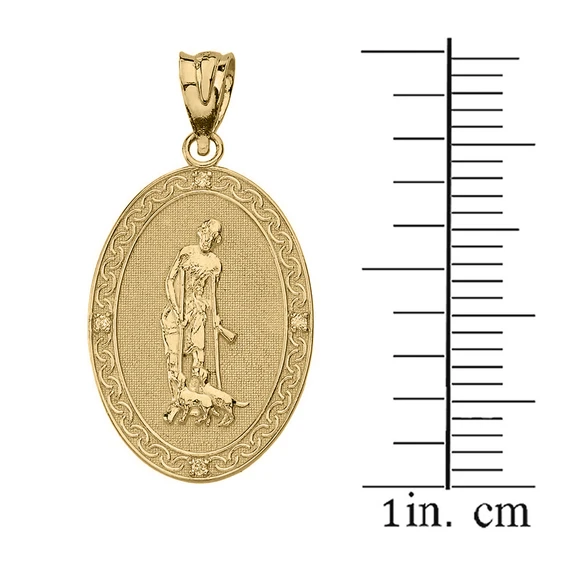 Yellow Gold Diamond Saint Lazarus Filigree Oval Medallion Pendant measurement