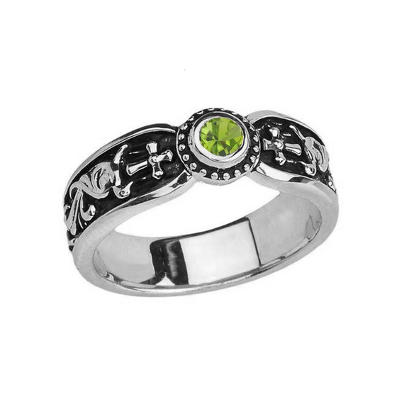 White Gold Peridot Side Way Cross Vintage Solitaire Wedding Band/Ring