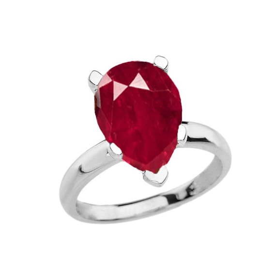 White Gold Pear Shape Ruby (LCR) Engagement/Proposal Solitaire Ring