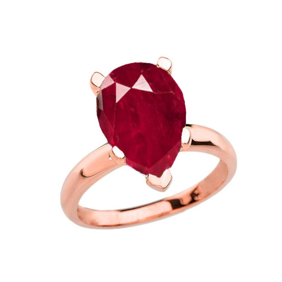 Rose Gold Pear Shape Ruby (LCR) Engagement/Proposal Solitaire Ring