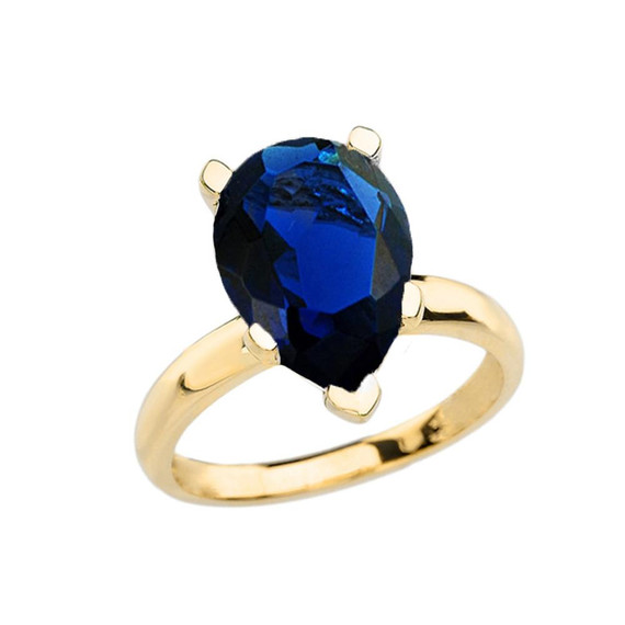 Yellow Gold Pear Shape Sapphire (LCS) Engagement/Proposal Solitaire Ring