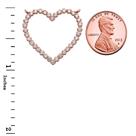 Two-Sided Statement Diamond & Beaded Heart Necklace in 14k Rose Gold