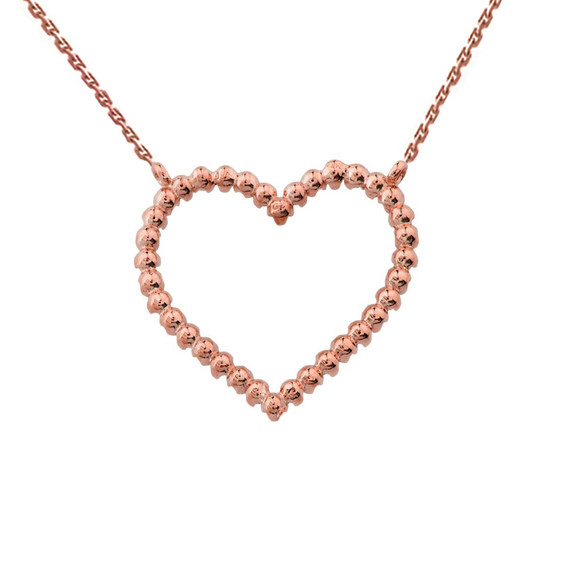 Two-Sided Statement Diamond & Beaded Heart Necklace in 14k Rose Gold