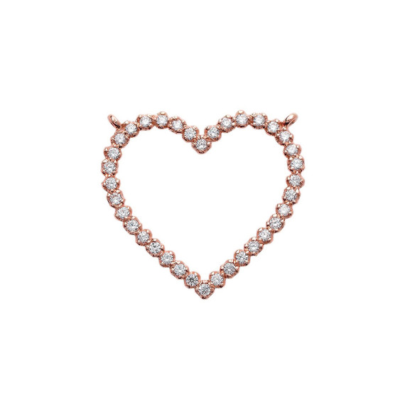 Two-Sided Statement Beaded Heart Necklace in 14k Rose Gold