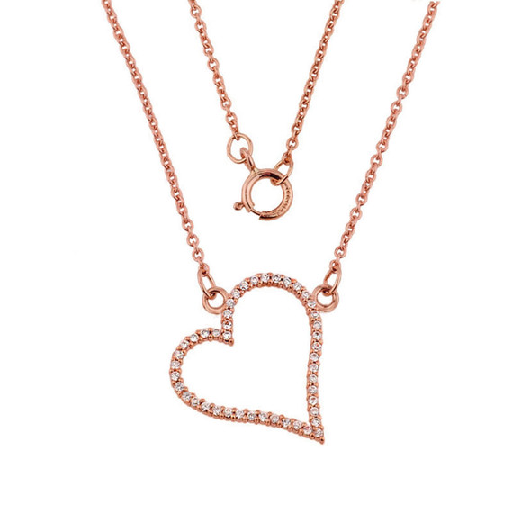 14K Rose Gold Diamond Studded Heart Necklace