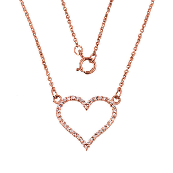 14K Rose Gold Diamonds Studded Open Heart Necklace