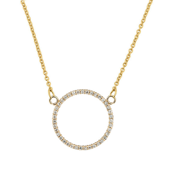 14k Yellow Gold "Circle of Love" Diamond Necklace (0.65")