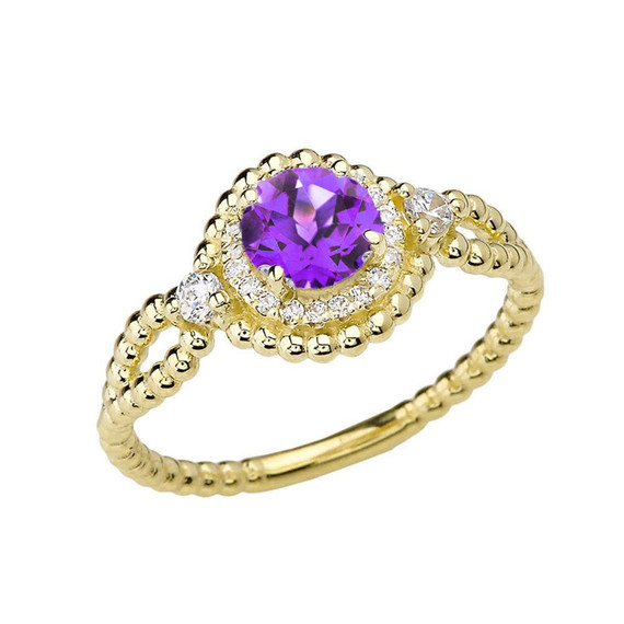 Diamond Engagement Ring Yellow Gold Rope Double Infinity Center Amethyst