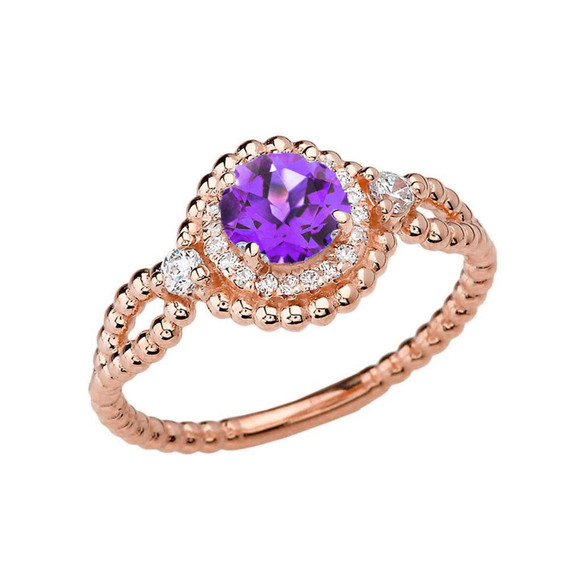 Diamond Engagement Ring Rose Gold Rope Double Infinity Center Amethyst