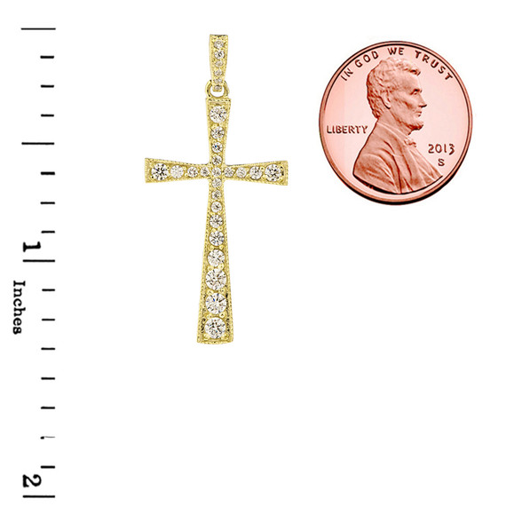 Precious Yellow Gold Diamond Cross Pendant Necklace