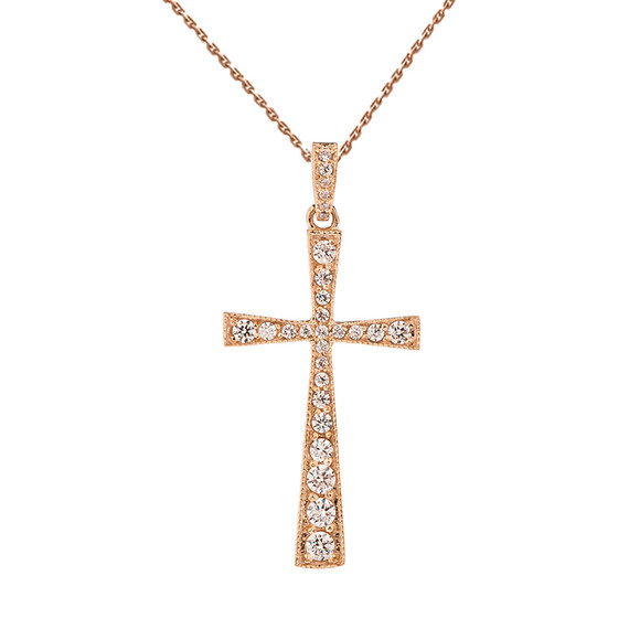 Precious Rose Gold Diamond Cross Pendant Necklace