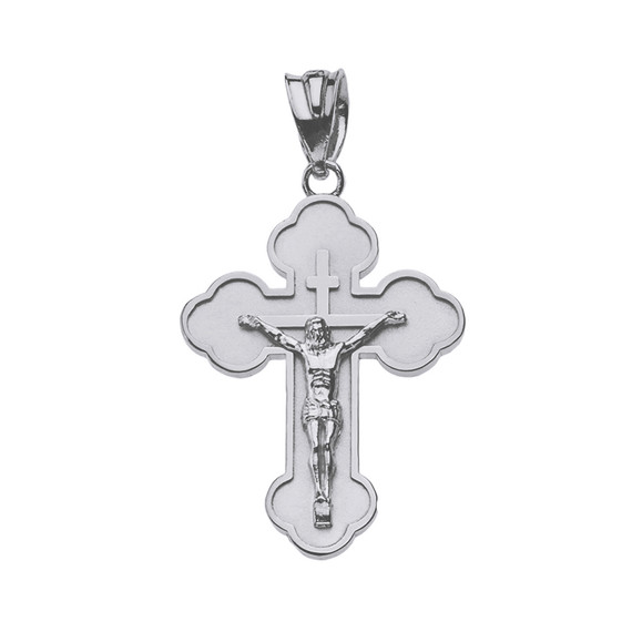 Sterling Silver Double Sided Eastern Orthodox Russian Crucifix Pendant Necklace 1.20"(Small)