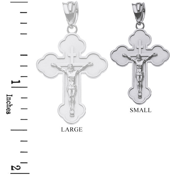 Sterling Silver Double Sided Eastern Orthodox Russian Crucifix Pendant Necklace 1.20"(Small)
