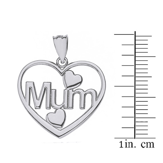 Solid White Gold Mum Hearts Pendant Necklace