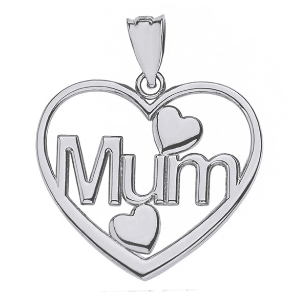 Solid White Gold Mum Hearts Pendant Necklace