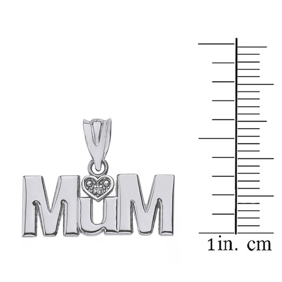 Solid White Gold  Rhodium Heart Diamond Mum Pendant Necklace