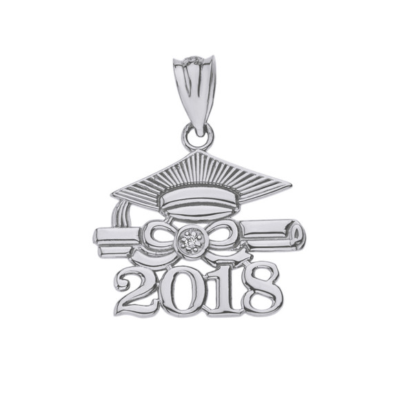 Solid Yellow Gold Diamond  Class of 2018 Cap and Diploma Pendant Necklace