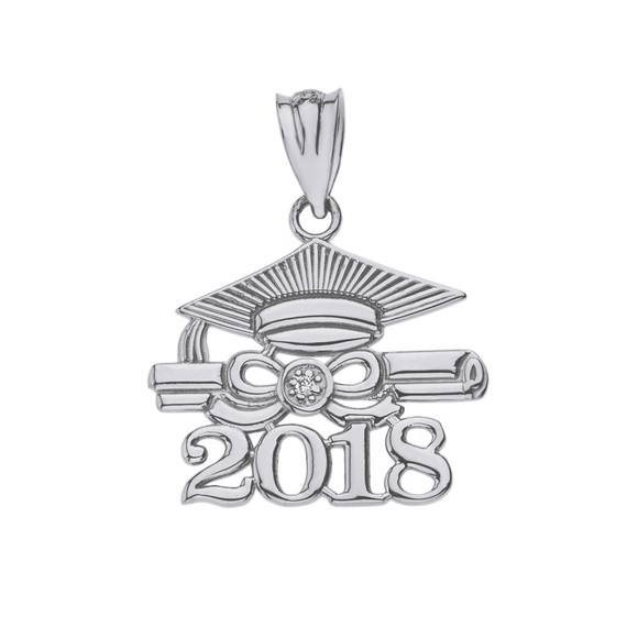 Sterling Silver Cubic Zirconia Class of 2018 Cap and Diploma Pendant Necklace