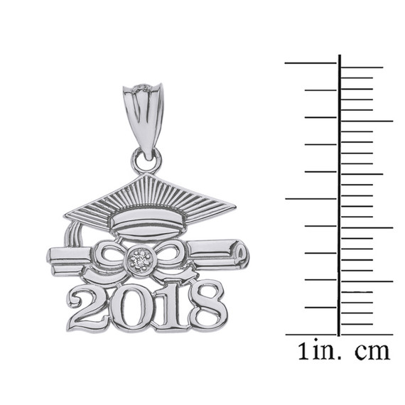 Sterling Silver Cubic Zirconia Class of 2018 Cap and Diploma Pendant Necklace