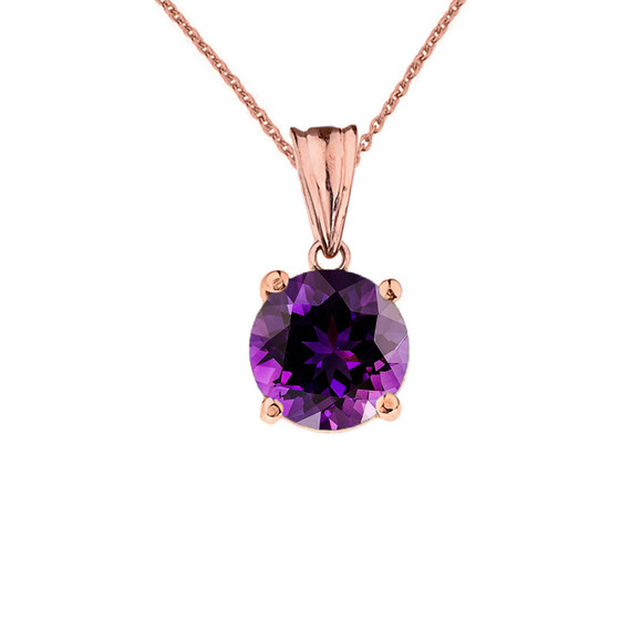 10K Rose Gold February Birthstone Amethyst (LCAM) Pendant Necklace