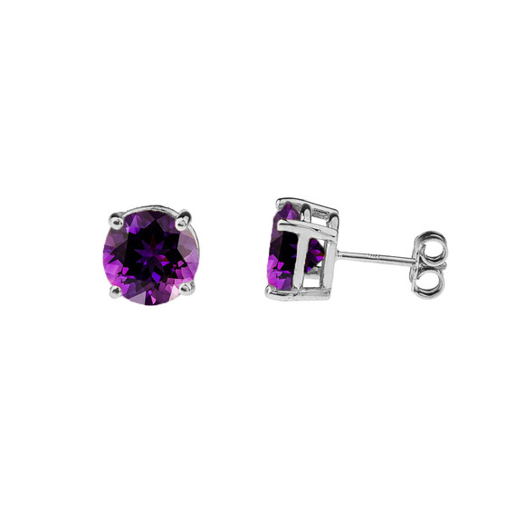 10K White Gold February Birthstone Amethyst (LCAM) Earrings