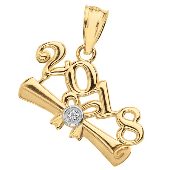 Solid Yellow Gold Diamond  Class of 2018  Diploma Pendant Necklace