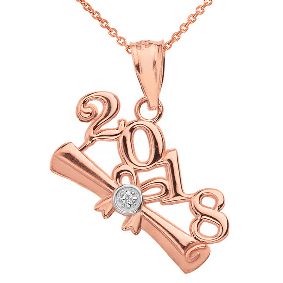 Solid Rose Gold Diamond  Class of 2018  Diploma Pendant Necklace