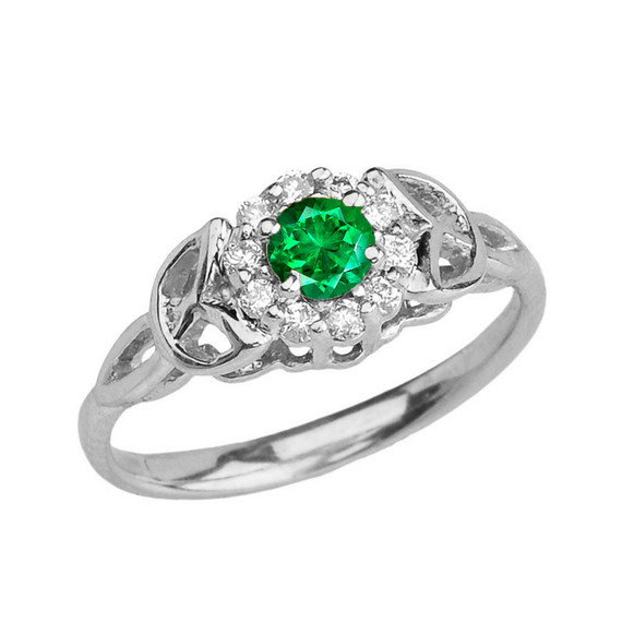 White Gold  Diamond and  Emerald   Engagement/Promise Ring