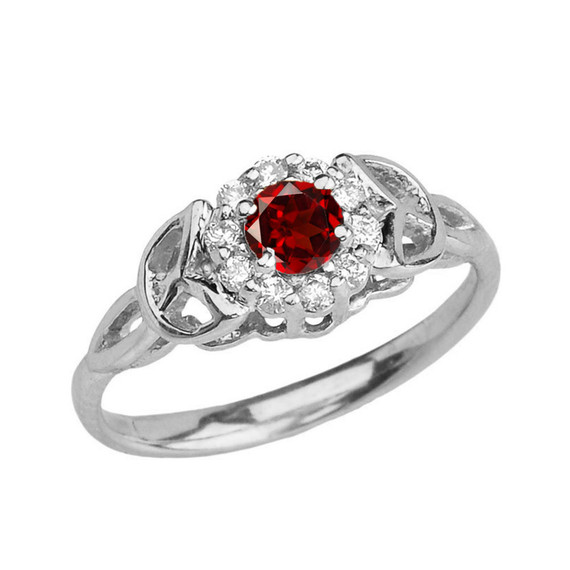 White Gold  Diamond and  Garnet  Engagement/Promise Ring