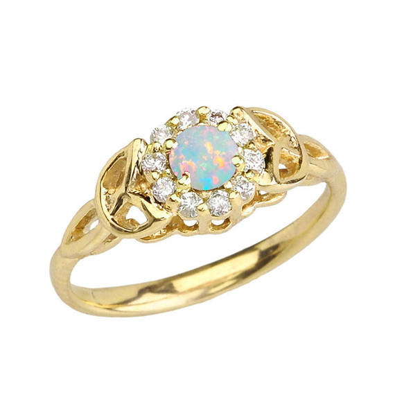 Gold Diamond and Opal Engagement/Promise Ring(Available In Yellow/Rose/White Gold)