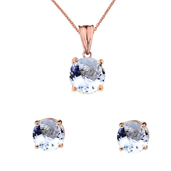 10K Rose Gold March Birthstone Aquamarine (LCAQ) Pendant Necklace & Earring Set