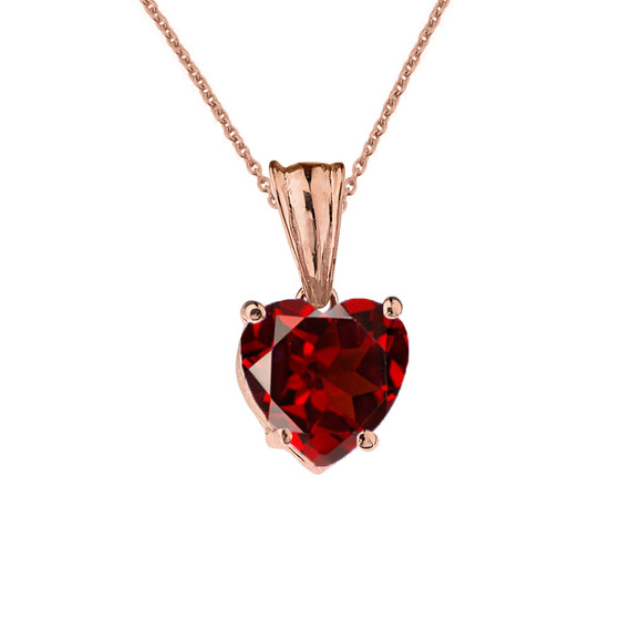 10K Rose Gold Heart January Birthstone Garnet (LCG) Pendant Necklace & Earring Set