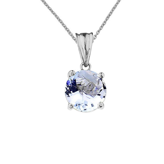 10K White  Gold March  Birthstone  Aquamarine (LCAQ) Pendant Necklace