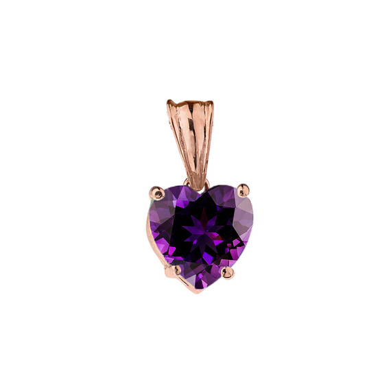 10K Rose Gold Heart February Birthstone Amethyst (LCAM) Pendant Necklace