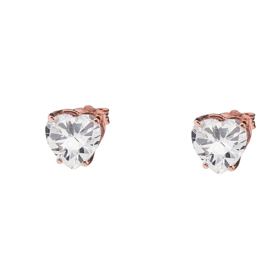10K Rose Gold Heart April Birthstone Cubic Zirconia (C.Z) Earrings