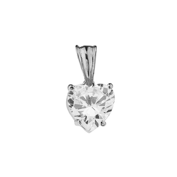 10K White Gold Heart April Birthstone Cubic Zirconia (C.Z) Pendant Necklace