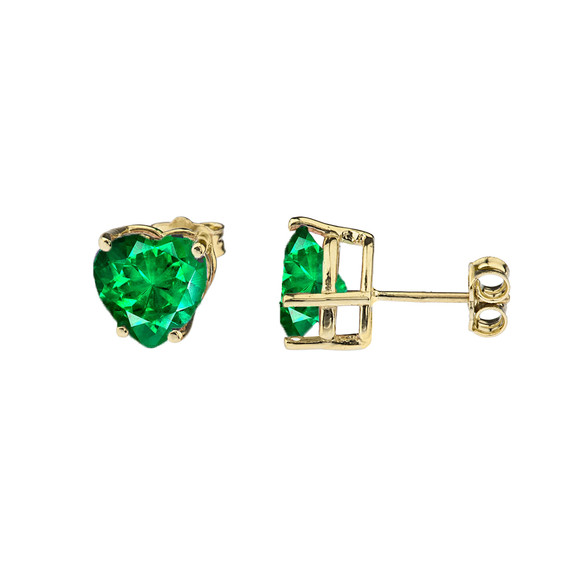 10K Yellow Gold Heart May Birthstone Emerald  (LCE) Earrings