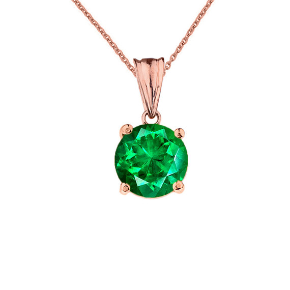 10K Rose  Gold May Birthstone Emerald (LCE) Pendant Necklace & Earring Set