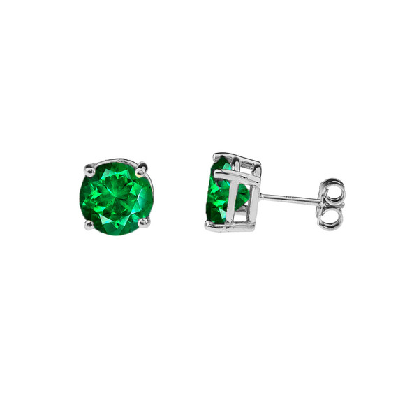 10K White  Gold May Birthstone Emerald (LCE) Pendant Necklace & Earring Set